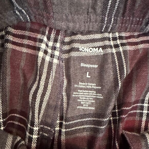 SONOMA MENS 2 PIECE PAJAMA SET RED GRAY PLAID NEW LARGE - Picture 11 of 13
